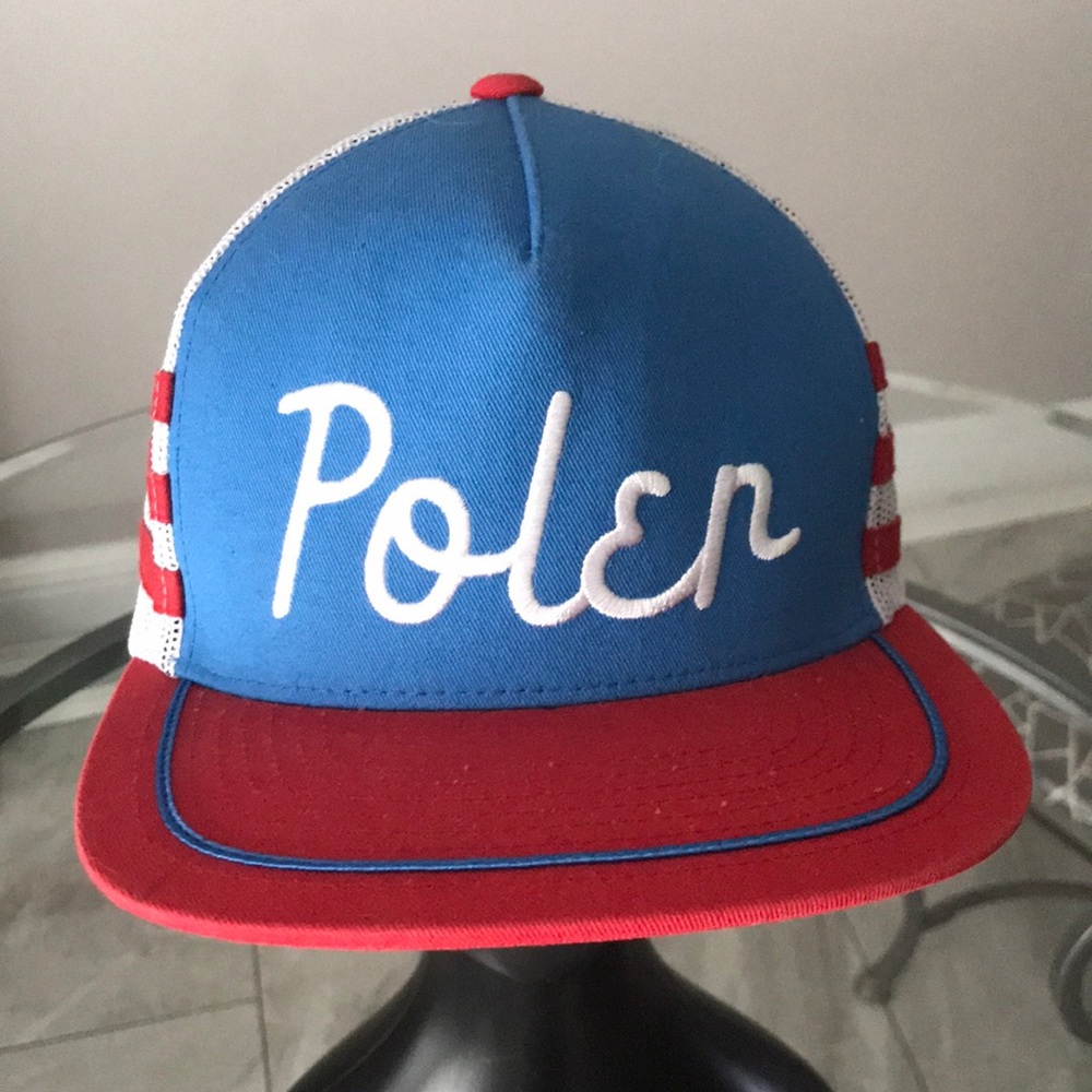 POLER Mens Red White and Blue Trucker Hat